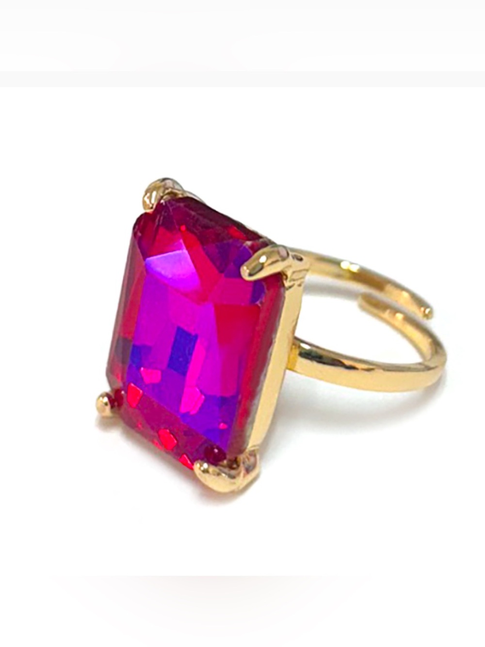 Fuchsia AB Rectangle Glass Adjustable Ring